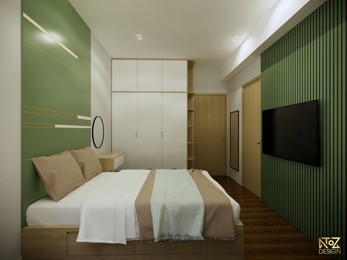 Phòng ngủ chính được thiết kế hà hòa với đầy đủ tiện nghi