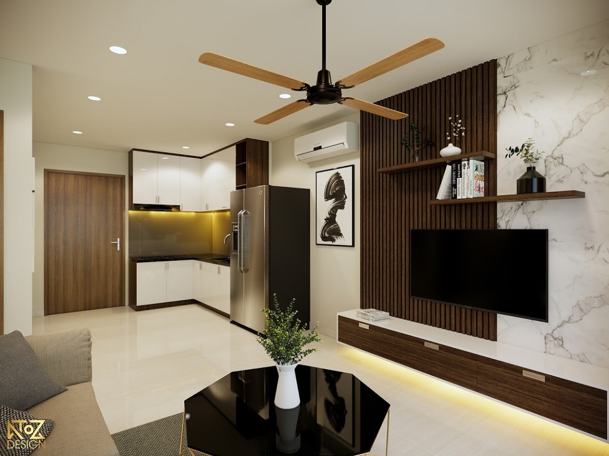 Phòng khách căn hộ được thiết kế phong cách hiện đại