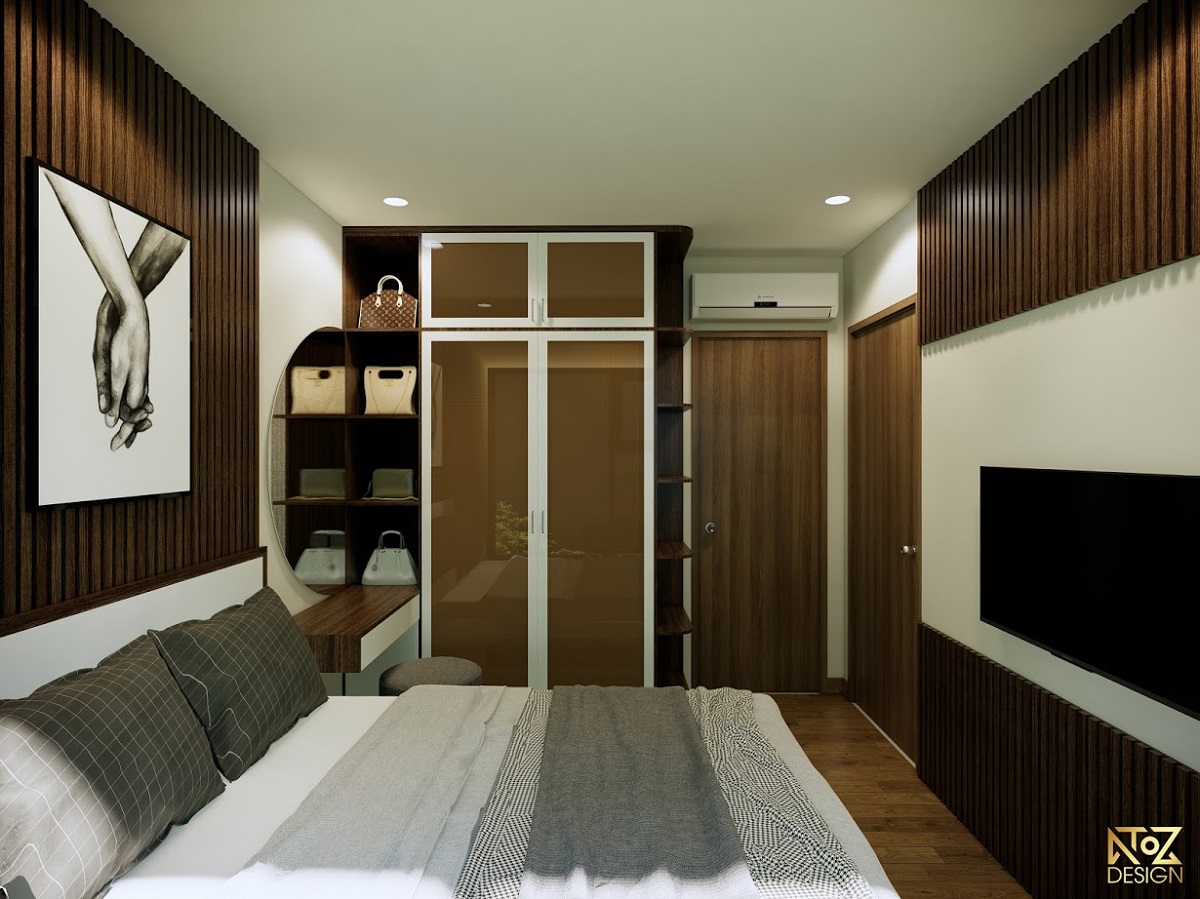 Phòng ngủ đầy đủ tiện nghi với thiết kế tối giản giúp tiết kiệm diện tích