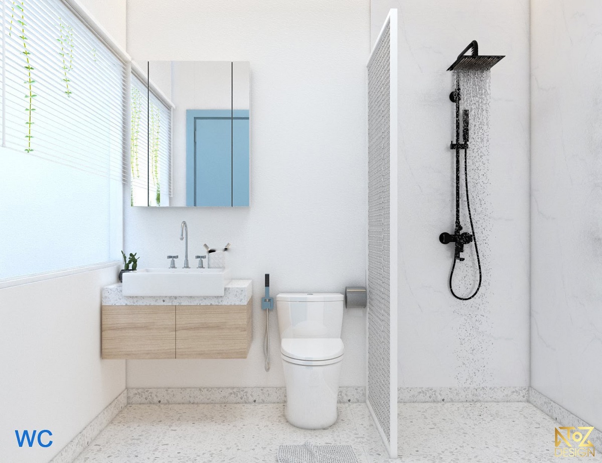 Phòng tắm thiết kế đơn giản nhưng vô cùng nổi bật và đầy đủ tiện nghi