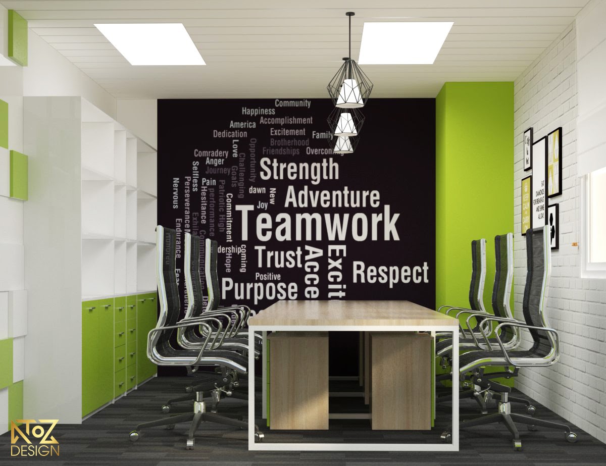 Phòng thiết kế được trang trí với hàng hoạt câu Slogan ý nghĩa dành cho Team