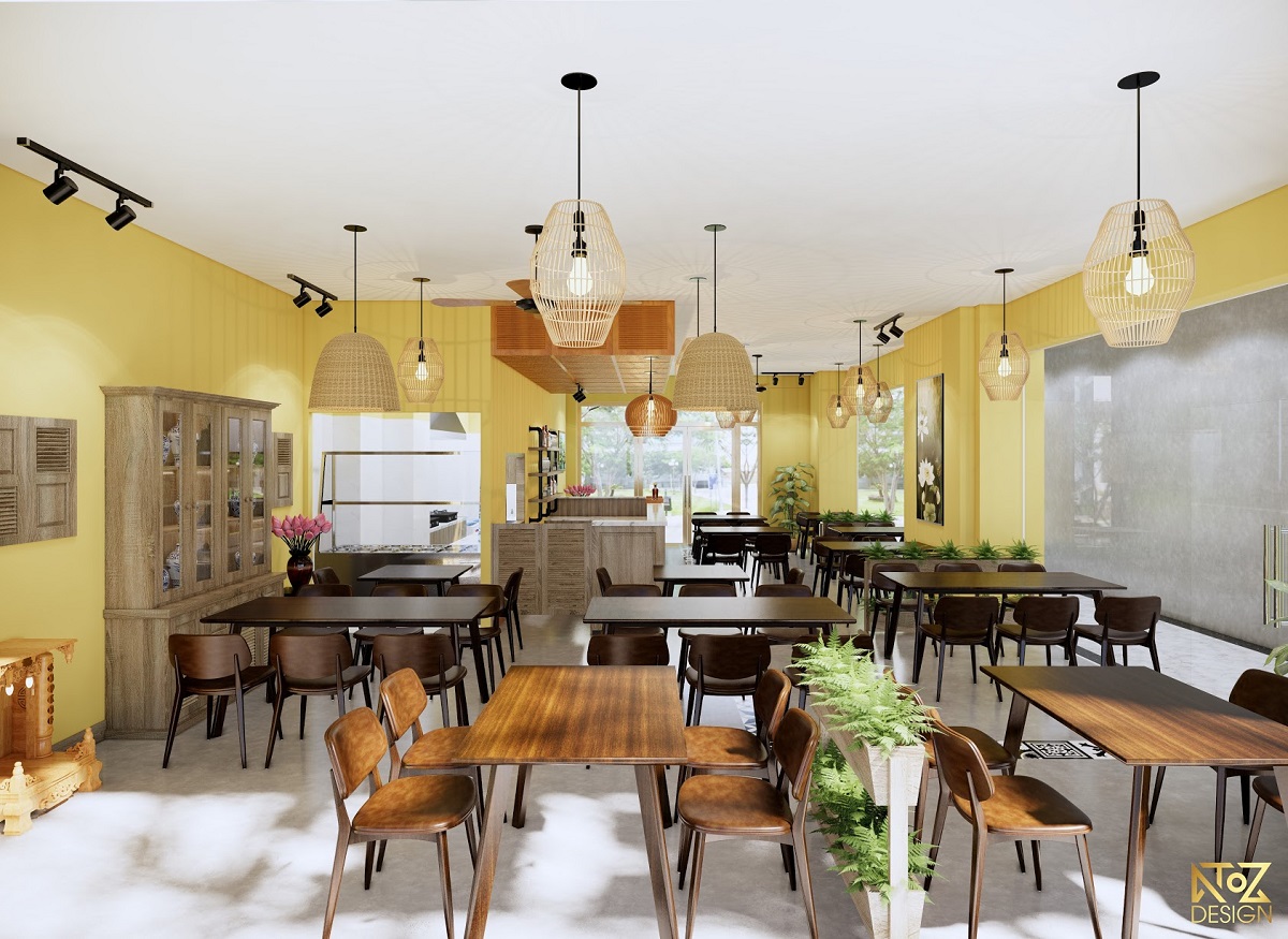 Không gian thiết kế quán cà phê Đông Dương rộng rãi và thoáng mát