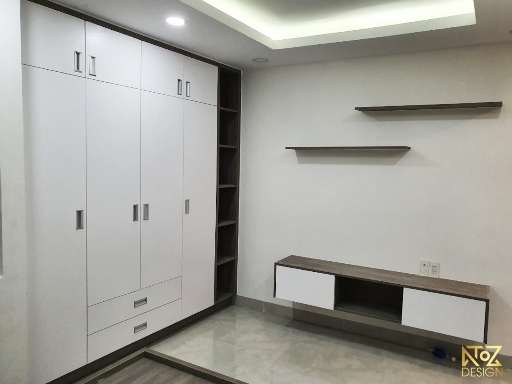 Tổng thể căn hộ được thiết kế hợp lý, rộng rãi với nội thất được sản xuất bằng nguyên liệu gỗ công nghiệp
